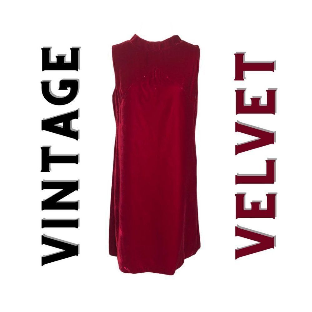 VINTAGE Red Velvet Sleeveless Shift Dress - Sz 8-10 WOW 🤩